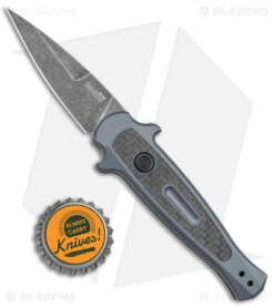 Kershaw Launch 12 Mini Stiletto Automatic Knife Gray/CF (2.5" Black Stonewash) -Kershaw Kershaw 12 Launch 12 Mini Stiletto Auto Gray CF Black SW BHQ 147367 jr bottlecap