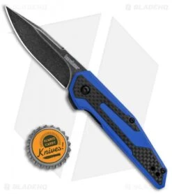 Kershaw Anso Fraxion Liner Lock Knife CF/Blue G-10 (2.75" Black SW) 1160BLUBW -Kershaw Kershaw Anso Fraxion LL CF Blue G 10 Black SW 1160BLUBW BHQ 79685 jr bottlecap