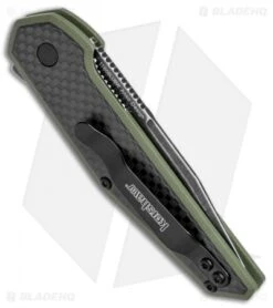Kershaw Anso Fraxion Liner Lock Knife CF/OD Green G-10 (2.75" Black SW) 1160OLBW -Kershaw Kershaw Anso Fraxion LL CF Green G 10 Black SW 1160OLBW BHQ 79687 jr side
