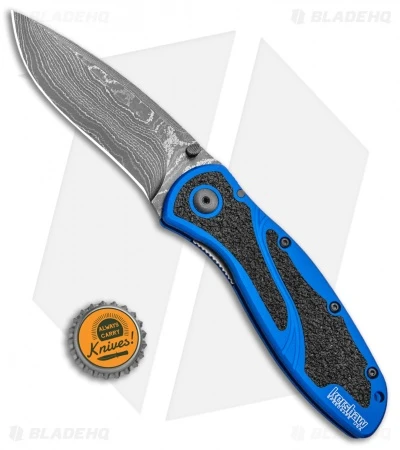 Kershaw Blur Assisted Opening Knife Blue Aluminum (3.375" Damascus) 1670NBDAM 4 Kershaw Blur Assisted Opening Knife Blue Aluminum (3.375" Damascus) 1670NBDAM - Image 4