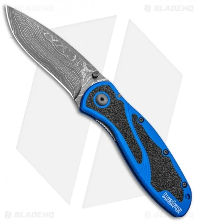 Kershaw Blur Assisted Opening Knife Blue Aluminum (3.375" Damascus) 1670NBDAM 1 Kershaw Blur Assisted Opening Knife Blue Aluminum (3.375" Damascus) 1670NBDAM