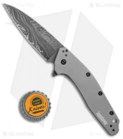 Kershaw Dividend Assisted Opening Knife Gray Aluminum (3" Damascus) 1812GRYDAM -Kershaw Kershaw Dividend Gray Damascus BHQ 74790 er bottlecap