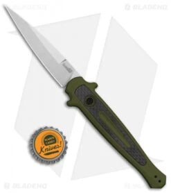 Kershaw Launch 8 Stiletto Automatic Knife Green/CF (3.5" Stonewash) -Kershaw Kershaw Launch 8 Stiletto Auto Green CF SW KER7150OLSW BHQ 105833 jr bottlecap