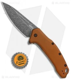 Kershaw Link Drop Point Knife Flat Dark Earth Aluminum (3.25" BlackWash) -Kershaw Kershaw Link Assisted SW Plain FDE Handle 1776BRZBW BHQ 85193 jr bottlecap