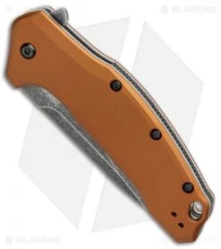 Kershaw Link Drop Point Knife Flat Dark Earth Aluminum (3.25" BlackWash) -Kershaw Kershaw Link Assisted SW Plain FDE Handle 1776BRZBW BHQ 85193 jr side