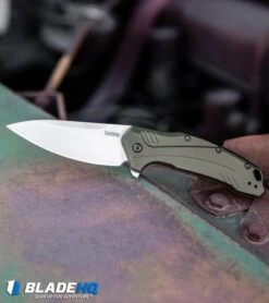 Kershaw Link 20CV Drop Point Knife Olive Al (3.25" Stonewash) 1776OLSW -Kershaw Kershaw Link Drop Point Knife Olive Aluminum Stonewash 20CV 1776OLSW BHQ 105987 kp truck web