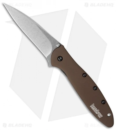 Kershaw Leek Assisted Opening Knife Brown (3" Stonewash) Elmax 1660SWBRN 1 Kershaw Leek Assisted Opening Knife Brown (3" Stonewash) Elmax 1660SWBRN