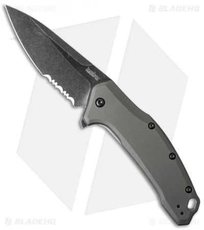 Kershaw Link Drop Point Knife Gray Aluminum (3.25" BlackWash Serr) 1776GRYBWST 1 Kershaw Link Drop Point Knife Gray Aluminum (3.25" BlackWash Serr) 1776GRYBWST